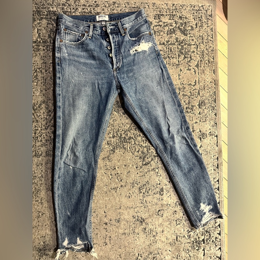 AGOLDE JAMIE Stylish Blue Distressed Women Jeans
